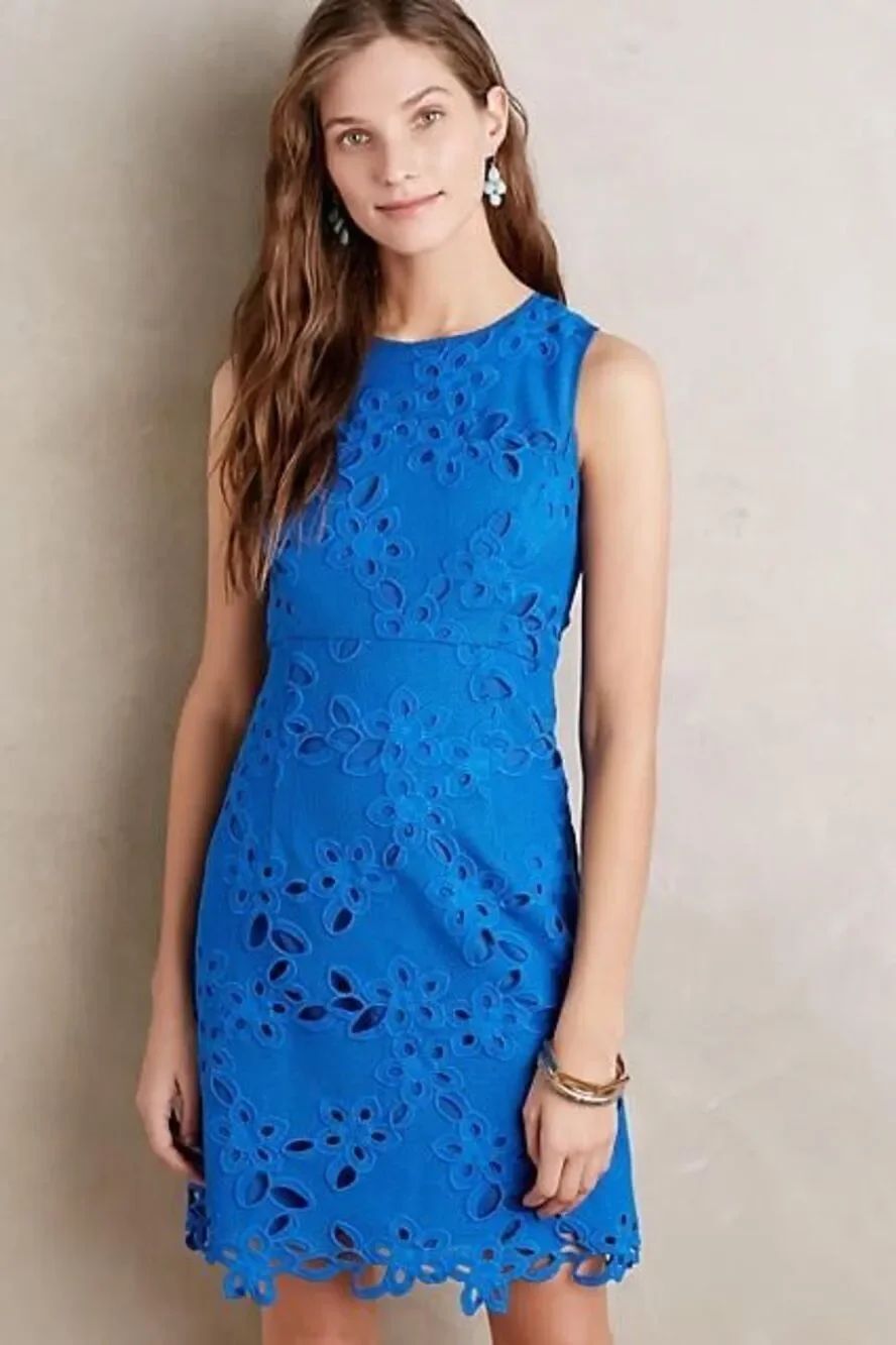 ✨Anthropologie Maeve Arette Eyelet Lace Cobalt Blue Sz Small Dress✨